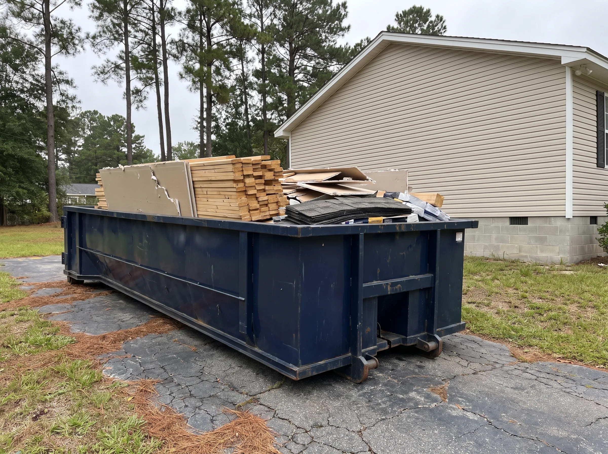 Roll-off dumpster being loaded in Clark County, AR
